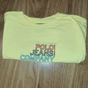 Y2k Vintage Polo by Ralph Lauren Yellow Embroidered Tee with Multicolor Logo
